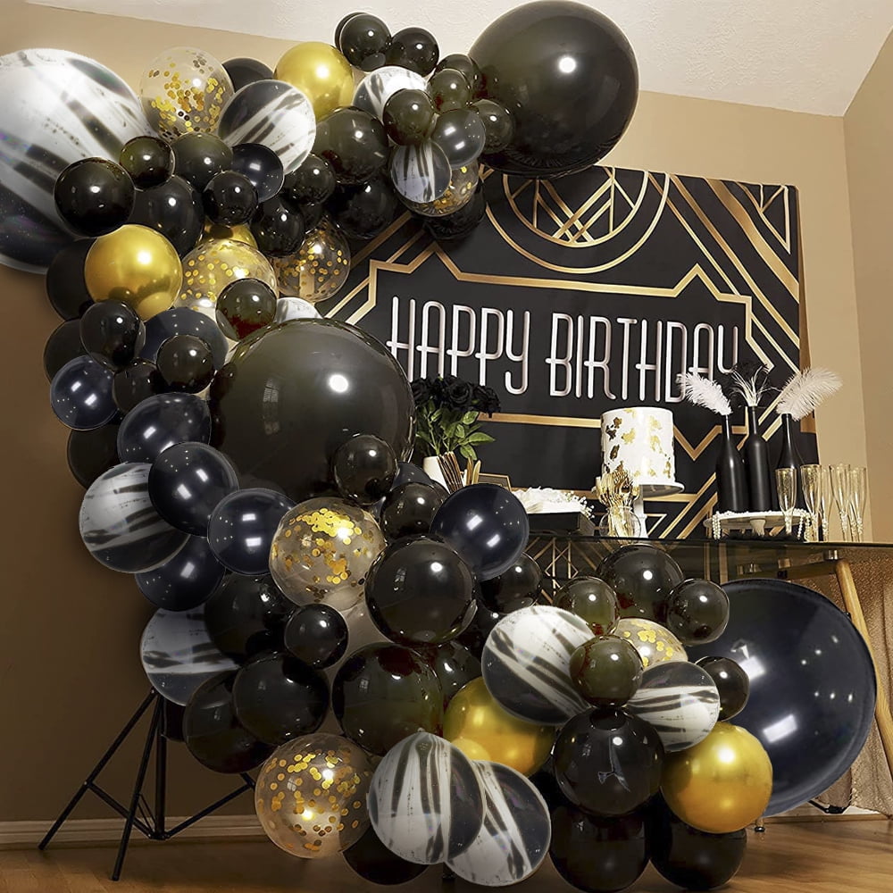 60 pcs Blck Gold Balloon Arch Kit, Black Gold Balloons Garland Kit ...