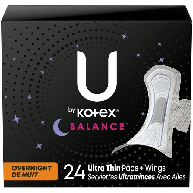 U by Kotex Balance Ultra Thin Overnight Pads with Wings, 38 Count