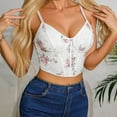 thumbnail image 5 of Women's Casual Floral Print Lace Up Back Sleeveless Spaghetti Strap Bandeau Tube Crop Corset Top White L, 5 of 7