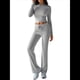 thumbnail image 2 of Conjuntos de 2 Piezas para Mujer, Larga, Cuello Redondo, Pantalones Acampanados de Cintura Alta, Conjuntos de Chándal, Ropa de Calle. Gris L, 2 of 10