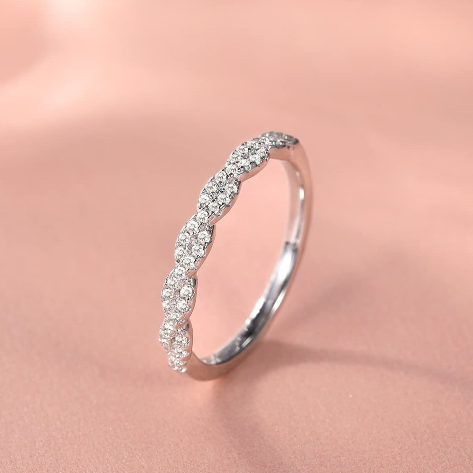 SFTING Wedding Band for Woman Pave Infinity 925 Sterling Silver Wedding Band 5A CZ Twisted Eternity Rings for Woman Size 5