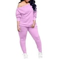 thumbnail image 2 of Women's Plus Size 2 Piece Outfits Long Sleeve Button Loose Off Shoulder Top and Pleated Slim Fit Joggers Pant Sets (3XL, Pink), 2 of 7