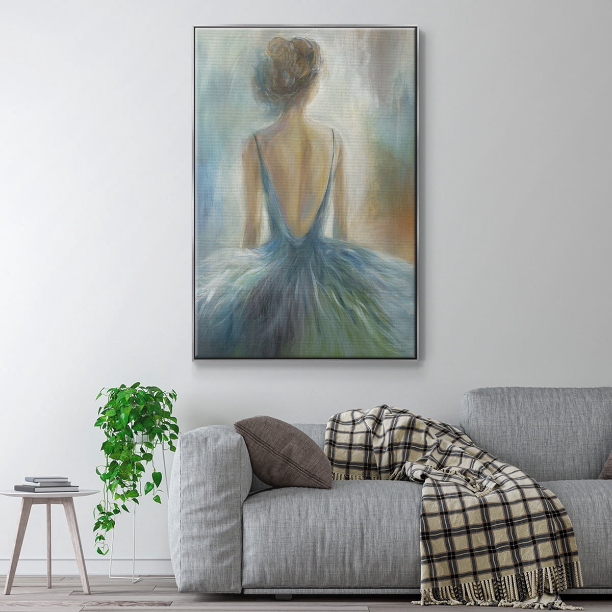 Lady in Blue Framed Premium Gallery Wrapped Canvas - Ready to Hang - 25 x 37 - Silver Floating Frame