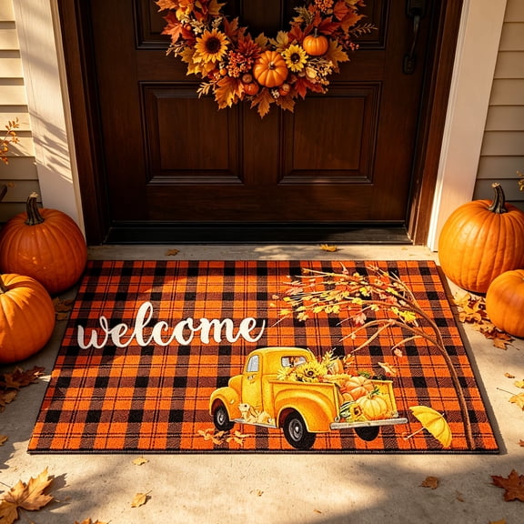 Fall Door Mat Outdoor for Front Door, Fall Decorations for Home Welcome Doormat Non-Slip Washable Thanksgiving Pumpkin Hello Doormat Entrance Rug for Indoor Outdoor 14 x 24 Inch