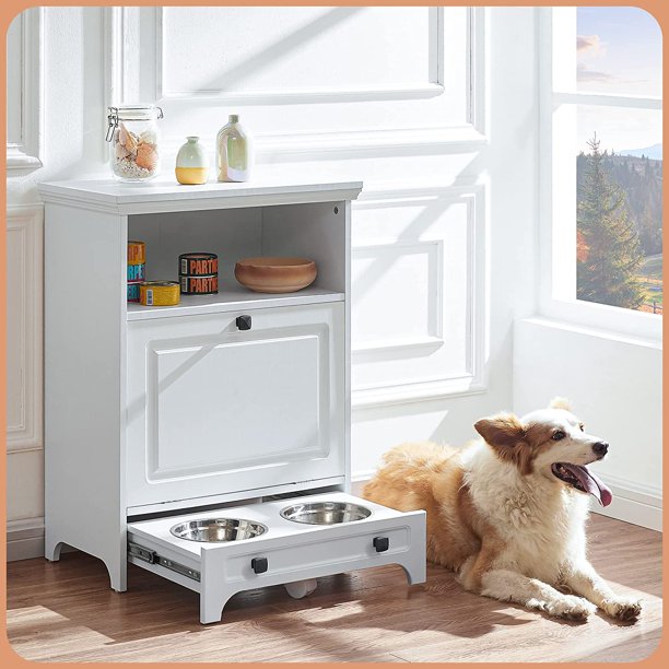 Roomfitters Modern Pet Feeding Station Furniture with 2 Elevated Dog