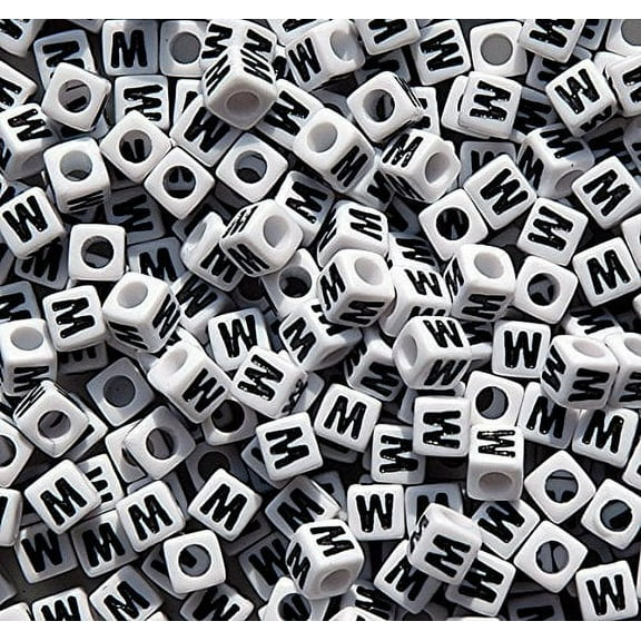 Jolly Store Crafts Letter "W" 7mm Cube Shape Alphabet Beads 100pc