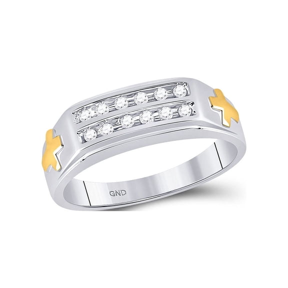 Diamond Princess 10kt Two-tone Gold Mens Round Diamond Cross Wedding Band Ring 1/6 Cttw