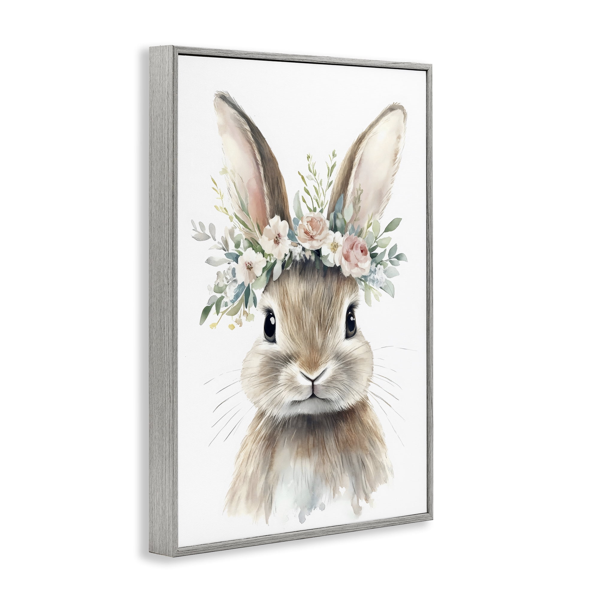 Stupell Industries Flower Adorned Baby Rabbit Gray Framed Giclee Art, design by Creative Studio