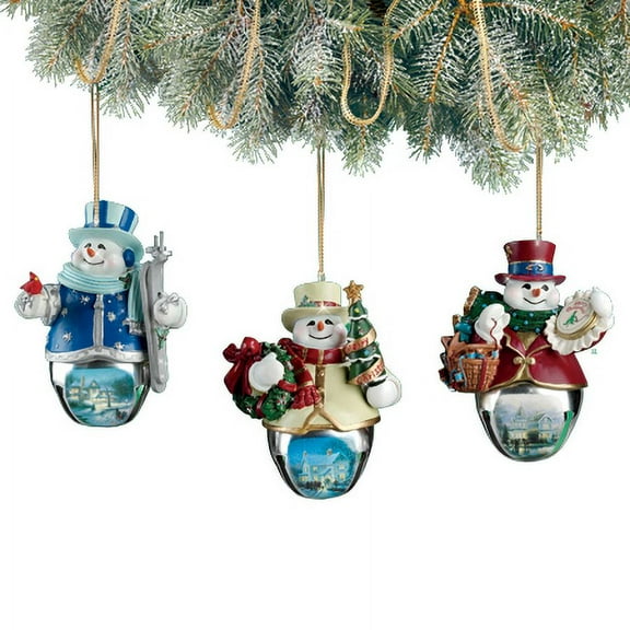 The Bradford Exchange Snow-Bell Holidays Ornament #6 Set of 3 Christmas Decoration by Thomas Kinkade 3.5-inches