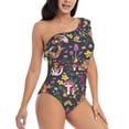thumbnail image 3 of Easygdp Mushrooms Snails Butterflies Women's One Shoulder Ruffle Monokini Bathing Suits with Removable Chest Pad, Quick Drying - Medium, 3 of 8