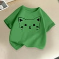 thumbnail image 2 of Toddler Kid Short Sleeve T-Shirts Soft Cotton Summer Tops Cat Print Cute Crew Neck Boy Girl Tees Loose Fit (6-7 Years, Green), 2 of 7