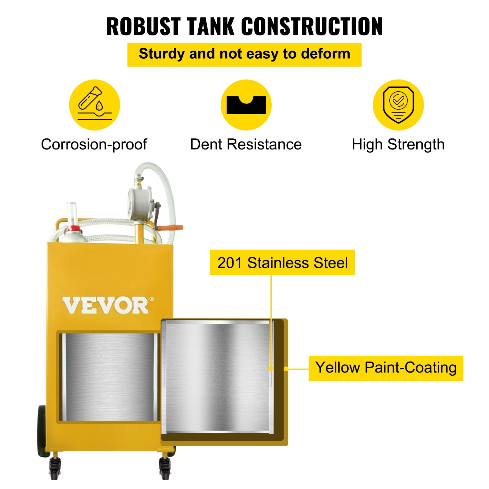 SKYSHALO 35 Gallon Gas Caddy, Fuel Storage Tank with 4 Wheels, Portable Fuel Caddy with Manuel Transfer Pump, Gasoline Diesel Fuel Container for Cars, Lawn Mowers, ATVs, Boats, More, Yellow