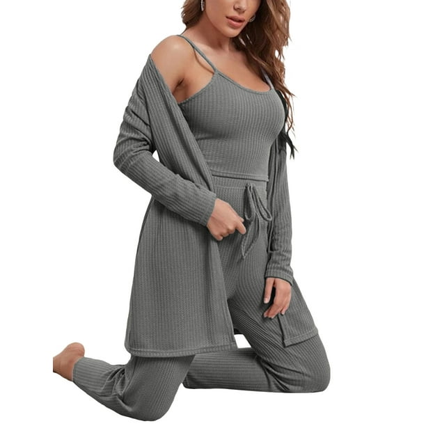 Mialoley Women´s 3 Piece Lounge Set Pajama Set Cami Crop Top Pants