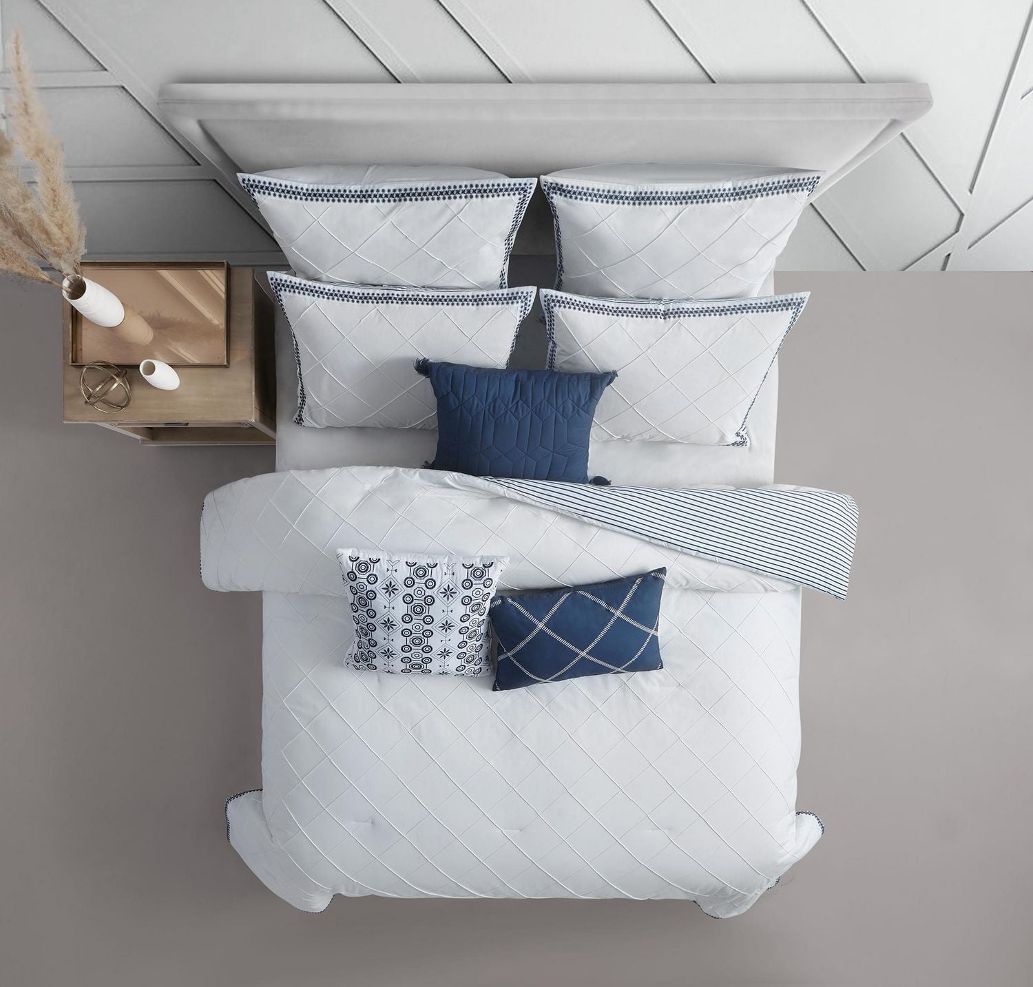 Beco Home Pintuck White 3 Piece Cotton Comforter Set