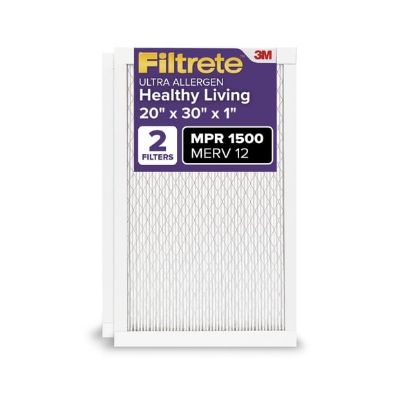 Filtrete 20x30x1 HVAC Furnace Air Filter, MPR 1500 MERV 12, Advanced Allergen Reduction, 2 Pack