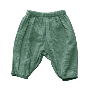 Likimi Toddler Boys Girls Pants Elastic Waist Solid Color Loose Breathable Long Trousers Green Size 18-24 Months