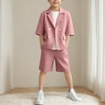 thumbnail image 2 of ZACPNCV Boys Linen Tuxedo Suit Slim Fit 2 Piece Set Formal Suits for Boys Summer Blazer and Shorts Set Beach Wedding Suit Pink 12-13 Years, 2 of 7