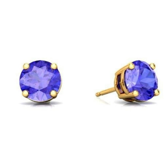 Paris Jewelry 2 Ct Created Tanzanite Round Stud Earrings, 24k Yellow Gold Jewelry Gift for Women plated