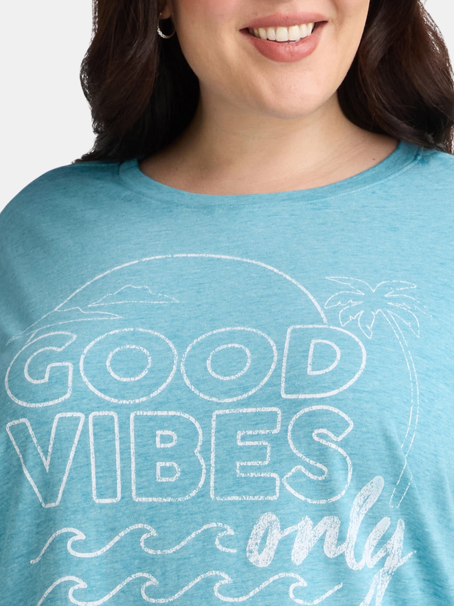Terra & Sky Women's Plus Size Good Vibes Only Graphic Tee, Sizes 0X-5X