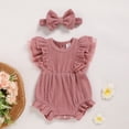 thumbnail image 3 of ZEHJUHAN Infants Baby Girl Ruffle Bubble Romper One-Piece Shorts Jumpsuit with Mesh Butterfly Sleeves Summer Outfit Pink，6-9M, 3 of 7