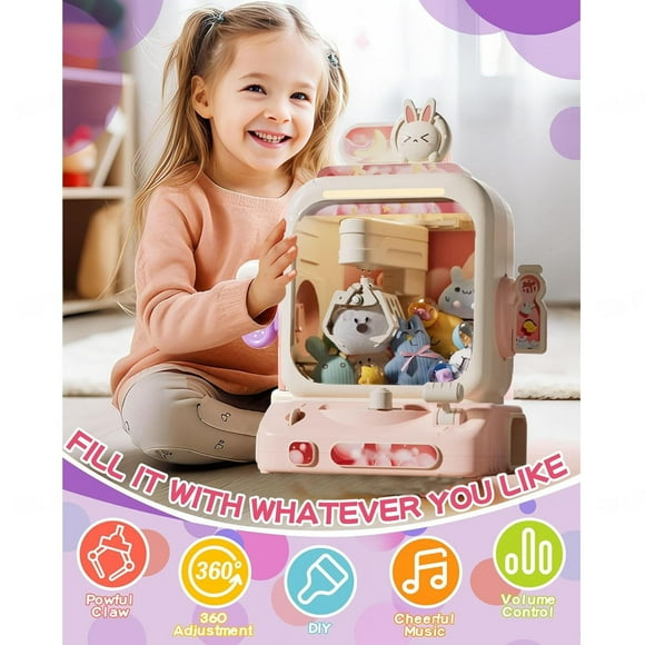 CXK99 on Clearance Mini Claw Candy Grabber Machine, 12 Coins and 30 Dolls Included, Pink Arcade Toy for Kids, Boys, and Girls