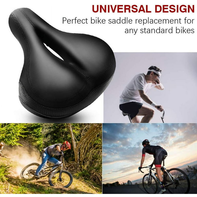 Bike Seat Wide Soft Padded Bicycle Seat for Men and Women Comfort Universal Replacement Bike Saddle with Dual Shock Absorbing Rubber Balls for