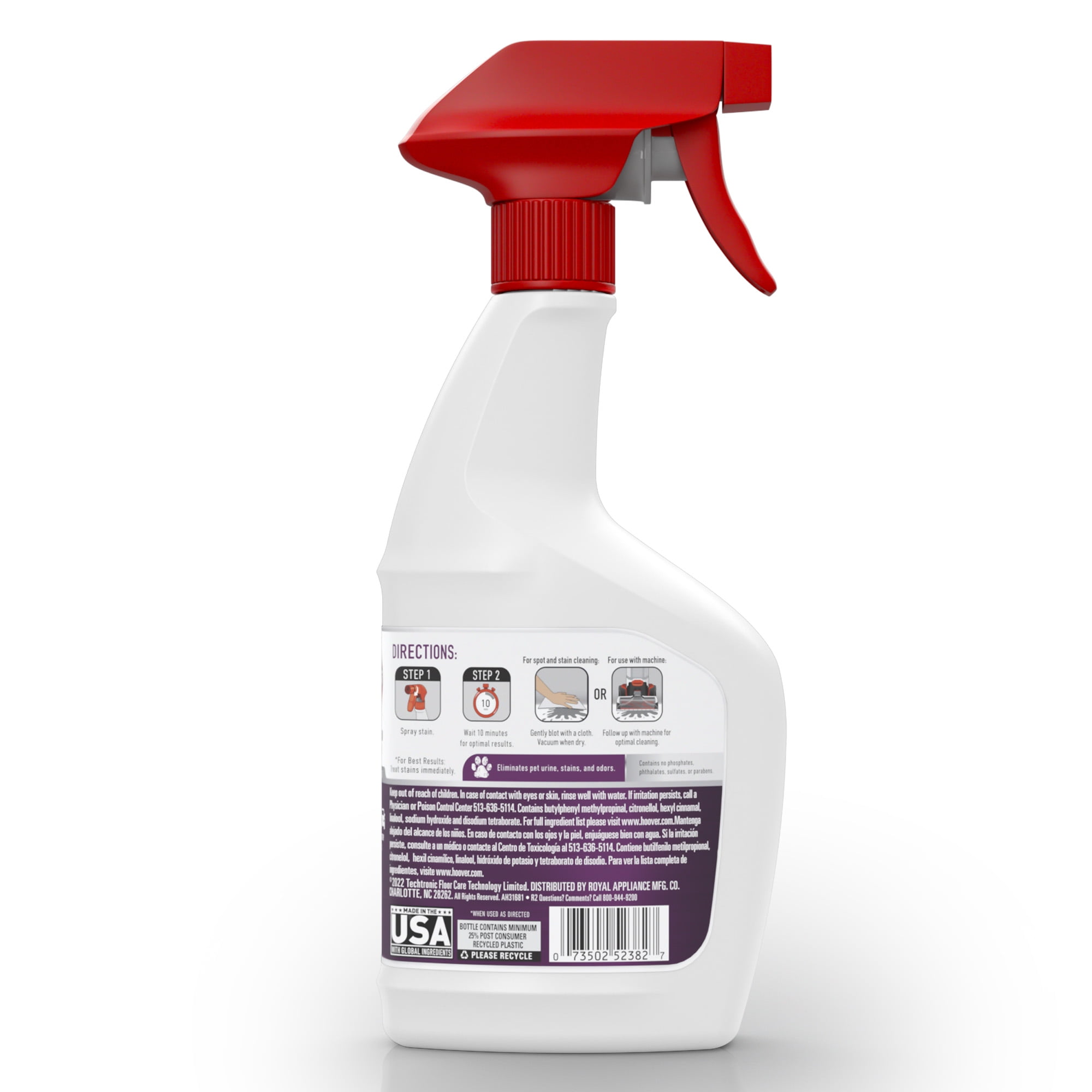 (6 pack) Hoover Pet Enzymatic Spot and Stain Remover Trigger Spray, Clean Scent, for Carpet and Upholstery, Urine and Stain Eliminator, Neutralizes Odor, AH31681, 22 oz.
