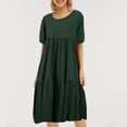 thumbnail image 1 of Vestido de color sólido de moda para mujer, cuello redondo, manga corta, talla grande, suelta MABOTO Verde/Grande, 1 of 7