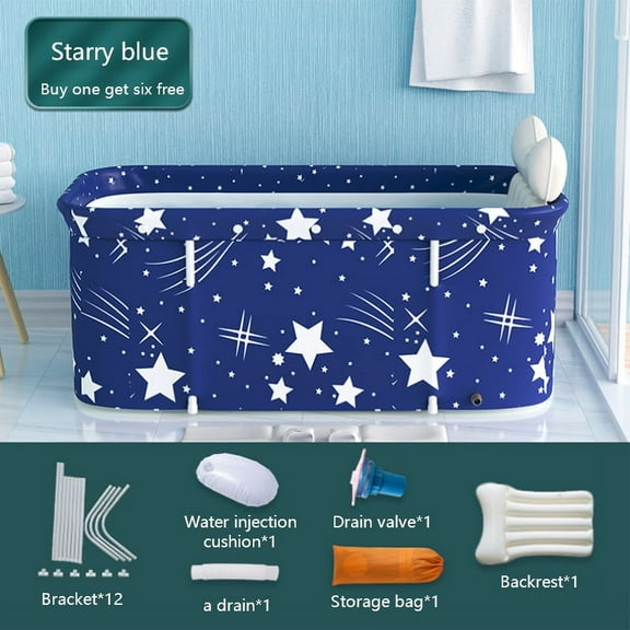 LUOLUO 47in Large Foldable Bath Tub, Adult Kid Portable Bathtub Freestanding Soaking Tub, Thickened Insulation, Starry Blue