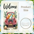 thumbnail image 2 of Pink Truck Easter Welcome Banner Colorful Eggs Spring Display Green Leaves Black White Plaid Bow Truck Themed Banner for Easter Party Spring Gathering Home Decoration, 2 of 9