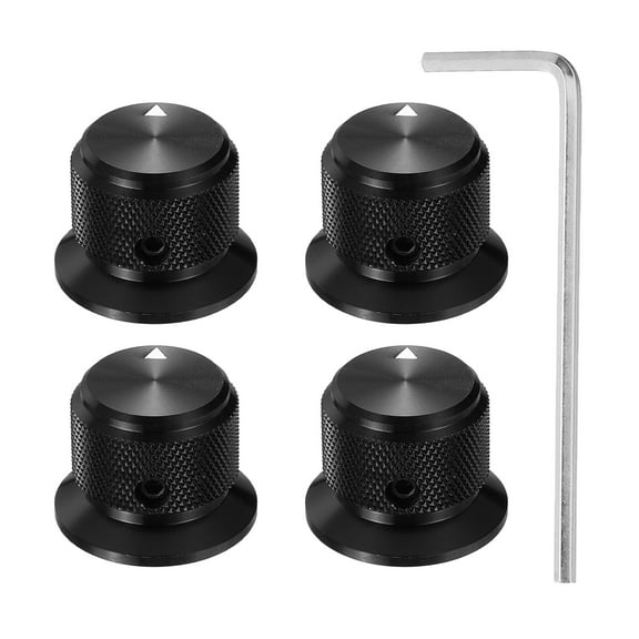 Uxcell 4 Pcs Aluminium Potentiometer Knobs, 3/16" (4mm) Universal Volume Tone Control Knobs for Guitar, Bass, 3/4" Black