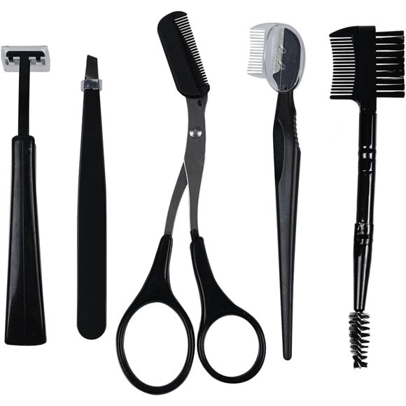 Eyebrow Trimmer Kit, 5 in 1 Eyebrow Scissors, Tweezer, Eyebrow Razor, Shaping Scissors & Brush for Women (5PCS)