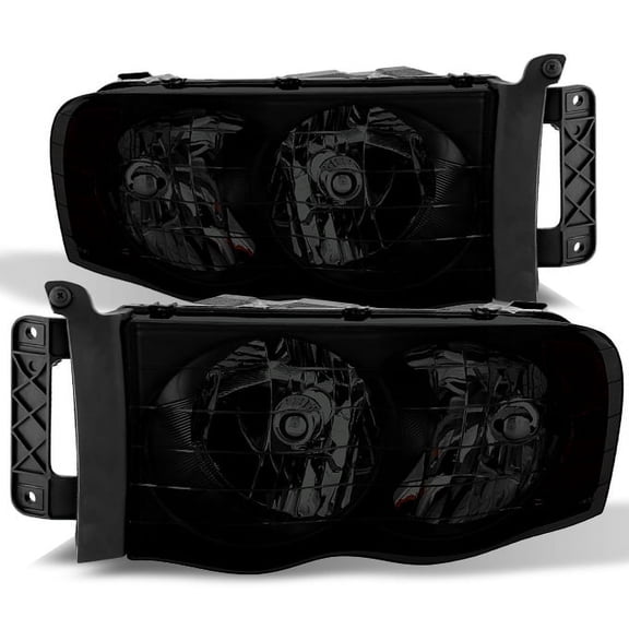 AKKON - For Black Smoked 2002-2005 Ram 1500 03-05 2500 3500 Headlights Front Lamps Replacement Pair Left Right