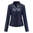 thumbnail image 1 of Women's Thin Slim Fit Long Sleeve Imitation Leather Motorcycle Jacket in Black, 1 of 2