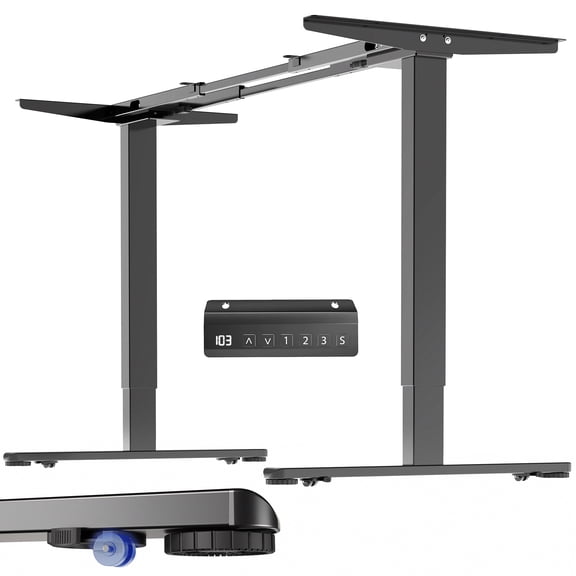 VIVO Black Electric Dual Motor Standing Desk Frame with Hidden Casters