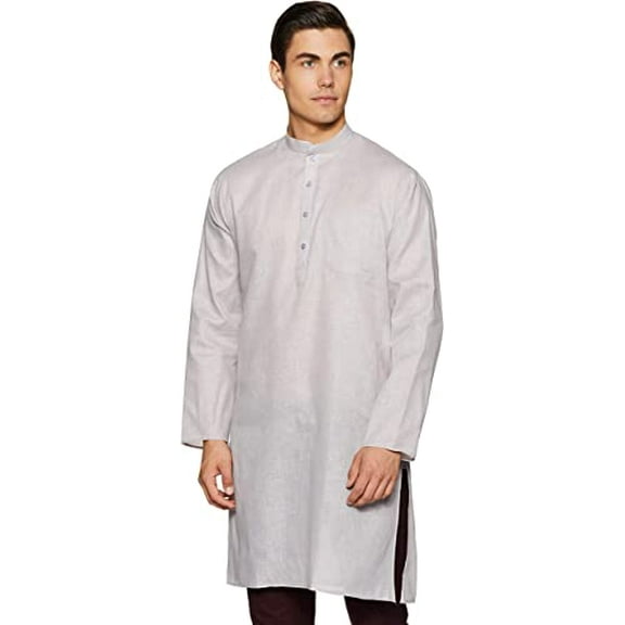 Devyom Men's Cotton Straight Regular Fit Kurta (Grey, 42)