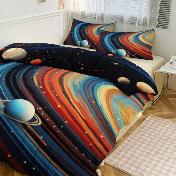 Galaxy Star Outer Space Bedding Set with Zipper Closure for Girls & Boys