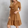 thumbnail image 2 of B91xZ Robes d'Été pour Femmes 2024 Col Carré Manches Courtes Dos Nu Volanté Robe Décontractée, Marron m, 2 of 5