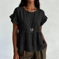 thumbnail image 6 of ClodeEU Women's Round Neck Ruffle Short Sleeve Babydoll Blouse,Casual Loose Peplum Summer Tunic Top Black,Women's Plus L, 6 of 7