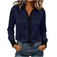 thumbnail image 3 of Perfectbot Women's Collared Button Down Shirt, Contrast Trim Long Sleeve Blouse Curved Hem Casual Office Work Top, 3 of 5
