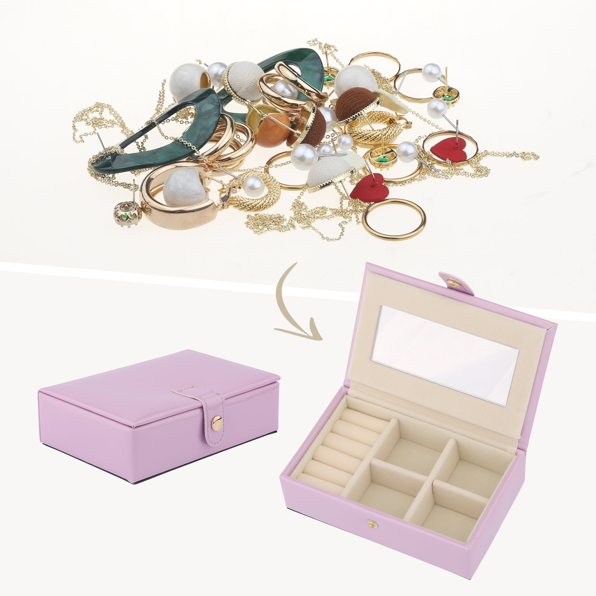 Unique Bargains Travel Jewelry Box Portable Organizer Case with Mirror Purple