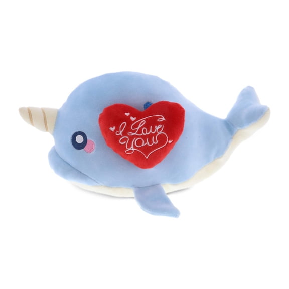 Dollibu I Love You Heart Blue Narwhal Plush - 11.75 inches
