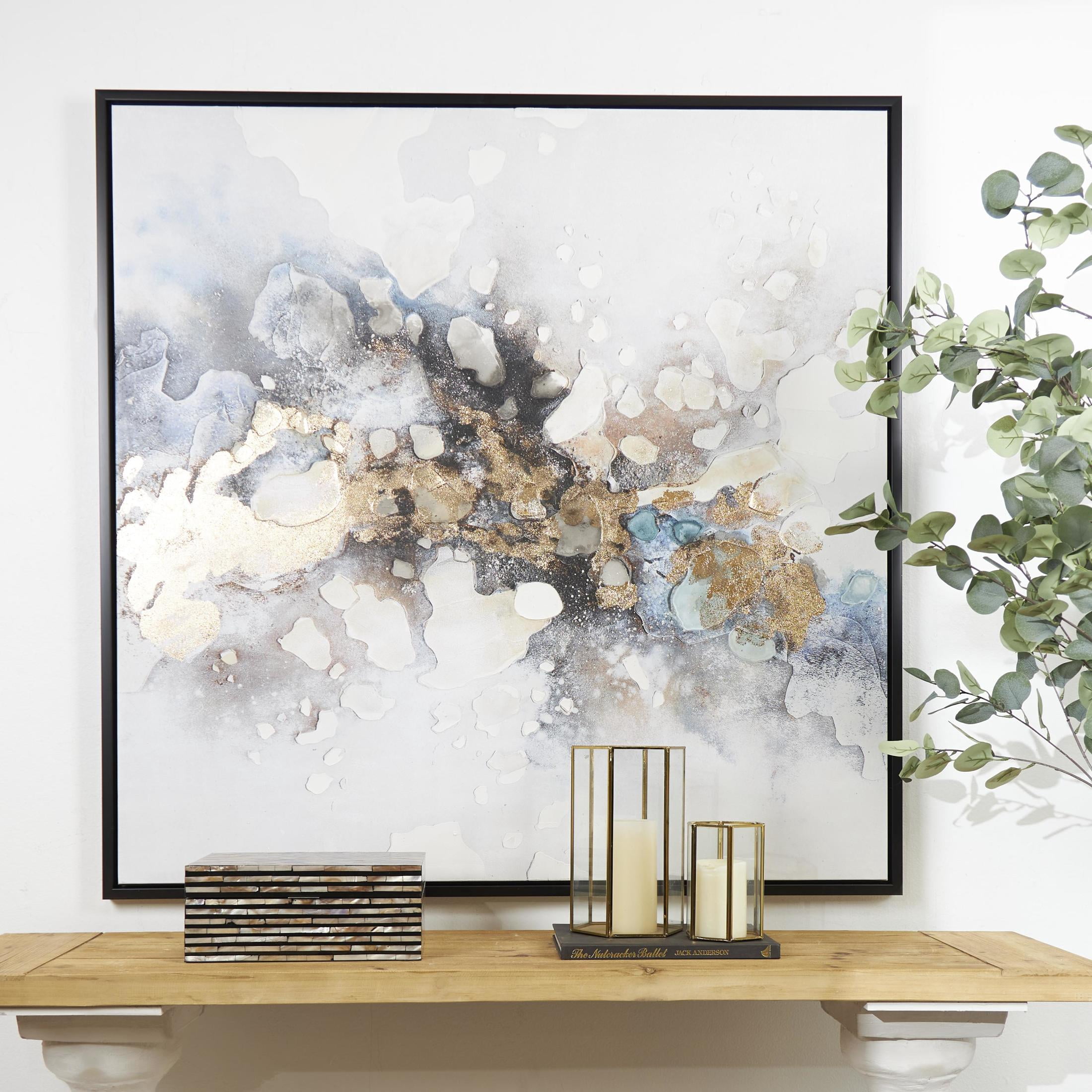 47" x 47" Watercolor Blotch Abstract Framed Wall Art with Gold Foil Accents and Black Frame, by DecMode