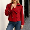 thumbnail image 2 of IWRICH Women's Long Sleeve Crop Trench Coat Lapel Double Loose Casual Jacket with Pockets Red XL, 2 of 5