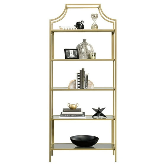 Sauder International Lux 5 Shelf Bookcase In Satin Gold Com