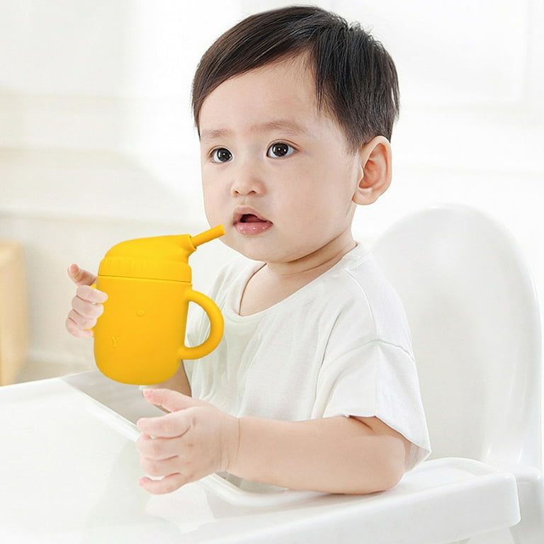 Gwong 1Pcs Cartoon Shape Handle Design Food Grade Baby Straw Cup Infant  Straw Silicone Feeding Cup Baby Accessories 