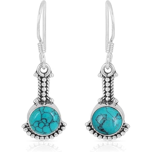 Turquoise Dangle Earrings for Women Round Shape with 925 Sterling Silver Earrings for Anniversary Engagement Christmas Gifts