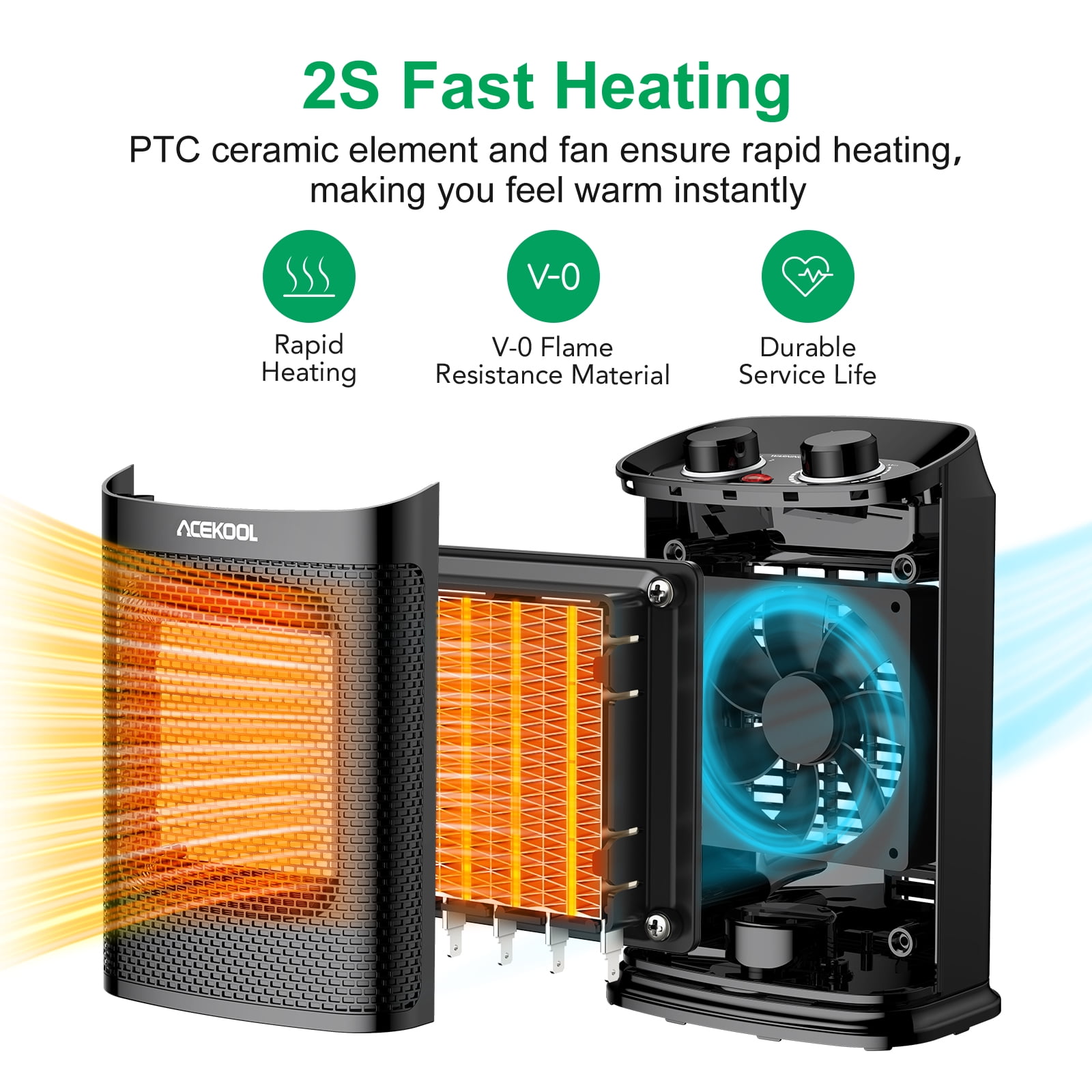 Kitsin 1500W Small Space Heater for Office Bathroom Bedroom with ...