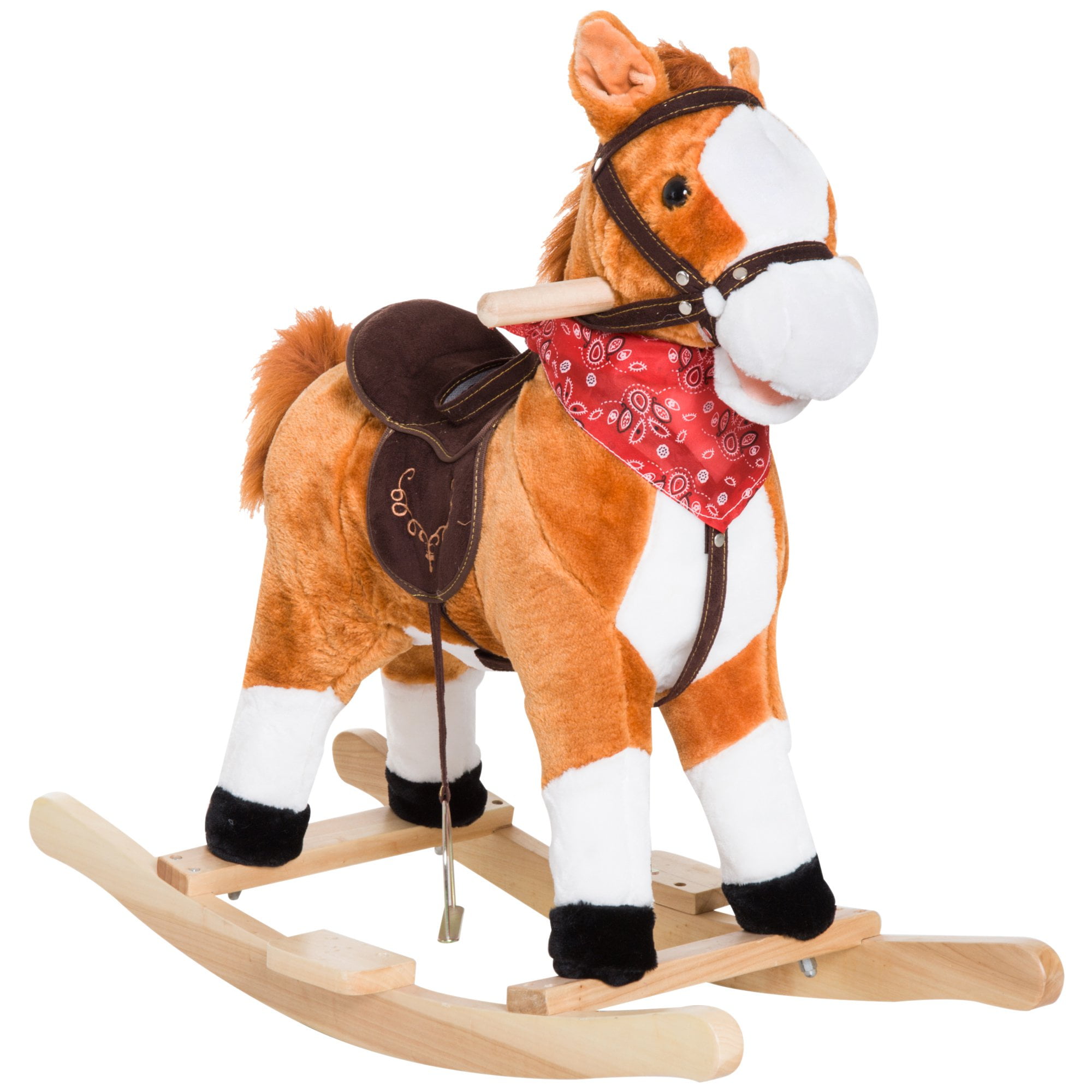 Kids Plush Toy Rocking Horse Ride on with Realistic Sounds Moving Mouth & Tail with Red Scarf