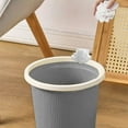 thumbnail image 5 of Cream-Style Trash Can - Lidless Garbage Bin with Pressure Ring, Compact Wastebasket for Bathroom/Bedroom/Office, Soft Cream Color Small Space Living Trash Container, Easy-to-Clean, 9*8in, Gray, 5 of 7